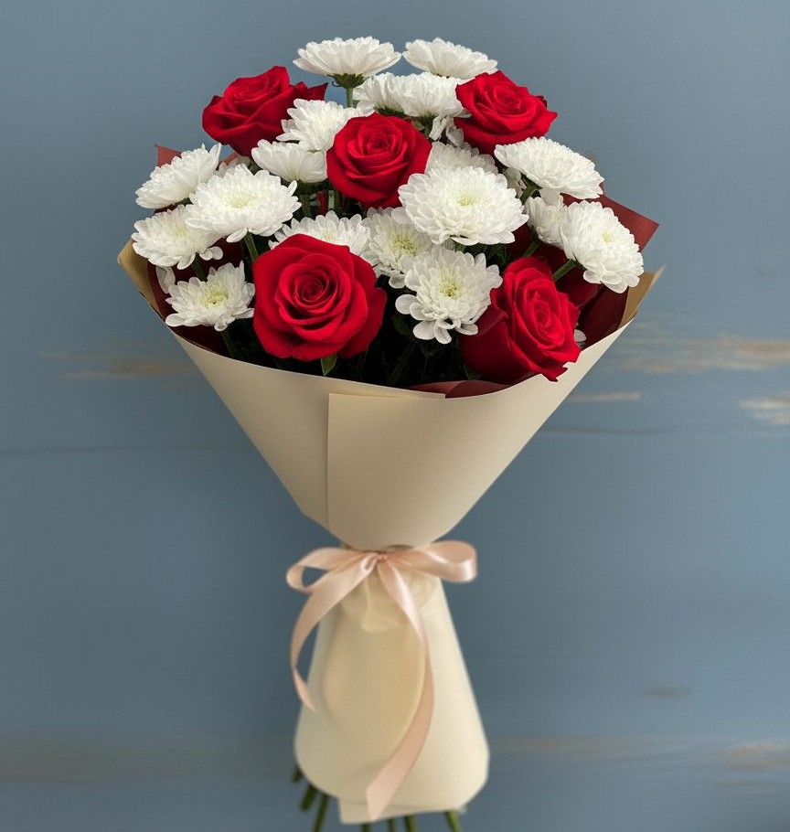 Букет цветов из: Розы и Хризантемы в Зубовой Поляне