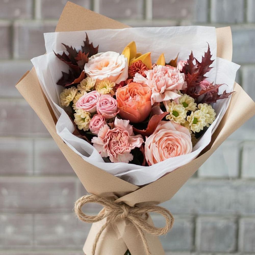 Букет цветов из: Гвоздики, Хризантемы и Розы в Зубовой Поляне