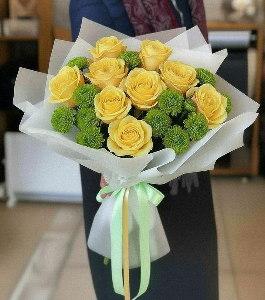 Букет цветов из: Хризантемы и Розы в Зубовой Поляне