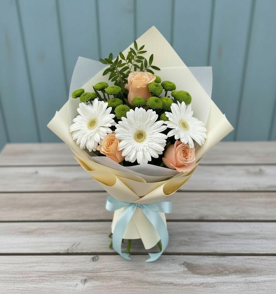 Букет цветов из: Герберы, Розы и Хризантемы в Зубовой Поляне