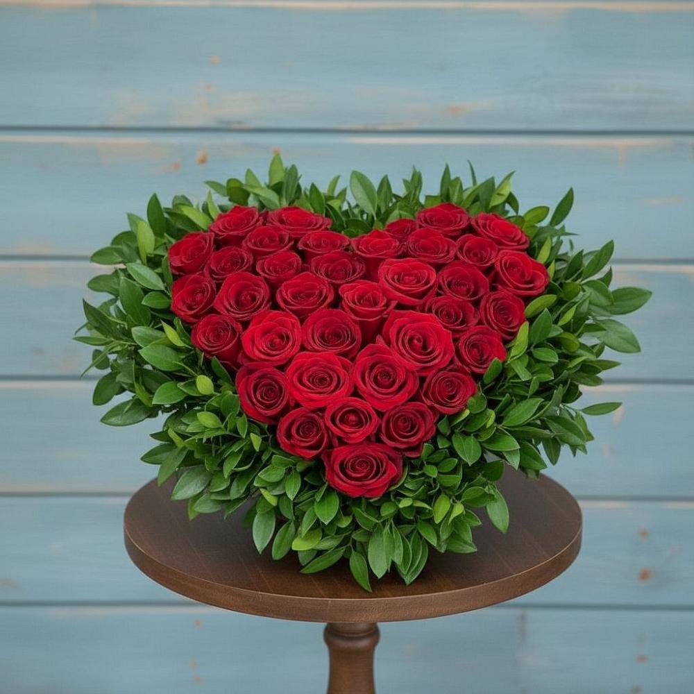 Цветочная композиция из Розы в виде сердца в Зубовой Поляне