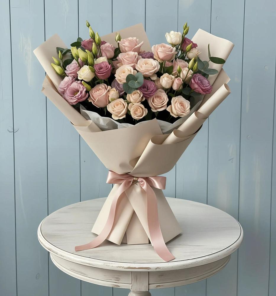 Букет цветов из: Розы и Лизиантусы в Зубовой Поляне