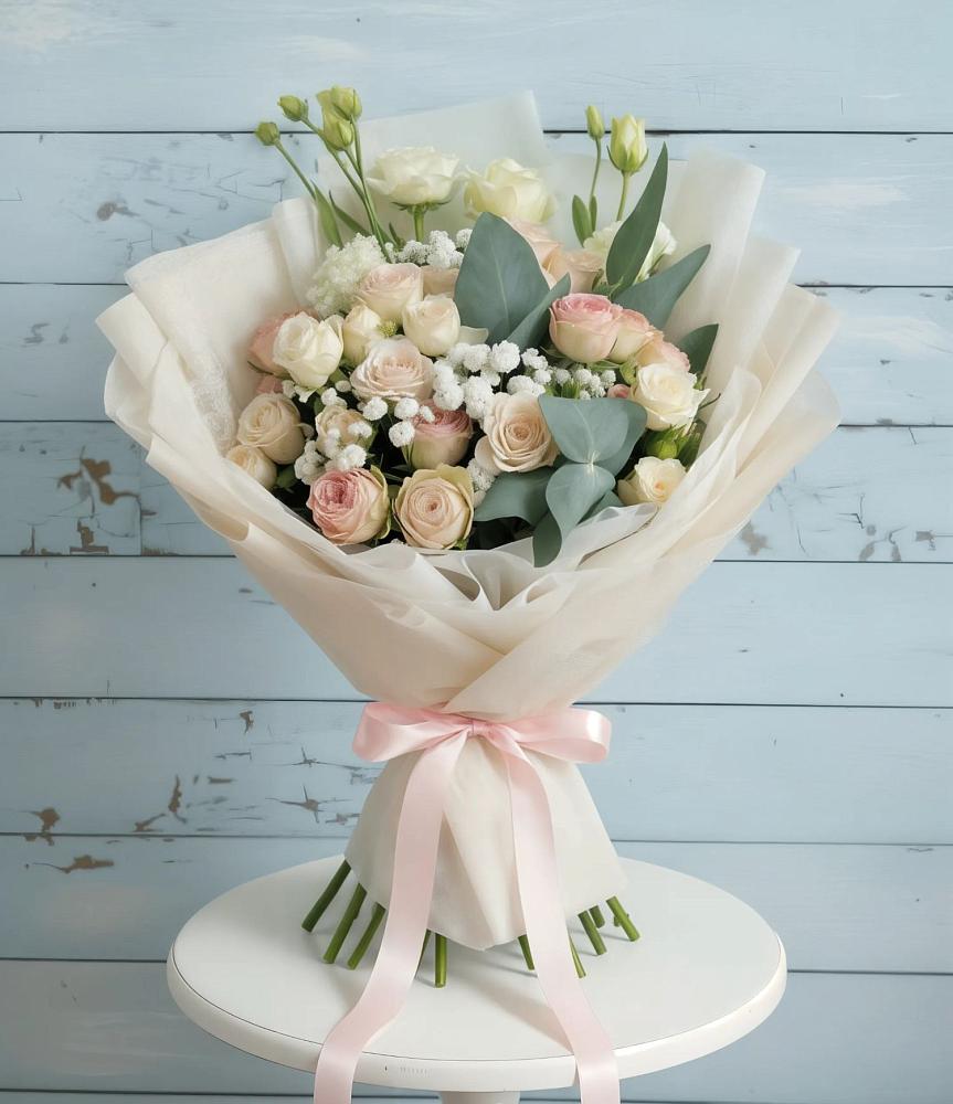 Букет цветов из: Розы и Лизиантусы в Зубовой Поляне