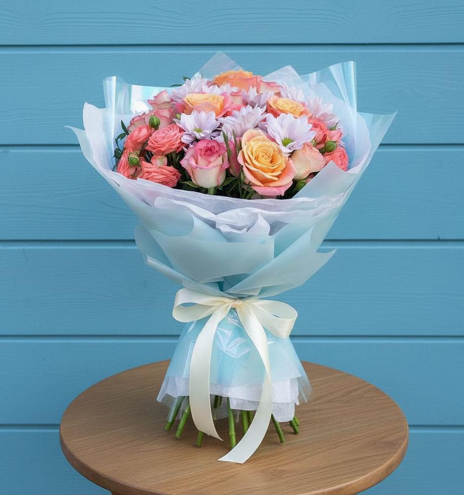 Букет цветов из: Хризантемы и Розы в Зубовой Поляне