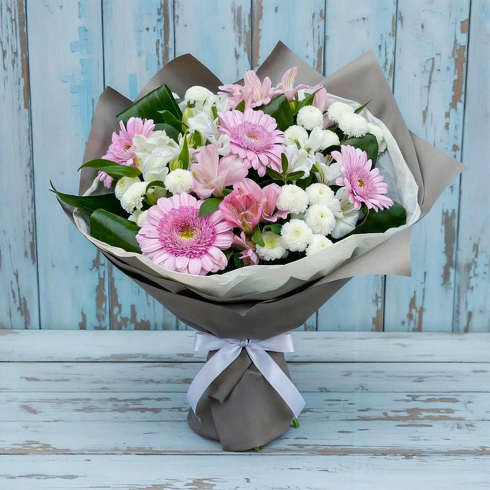 Букет цветов из: Герберы, Альстромерии и Хризантемы в Зубовой Поляне