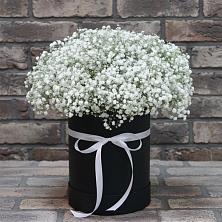 Цветочная композиция из Гипсофила в шляпной коробке в Зубовой Поляне