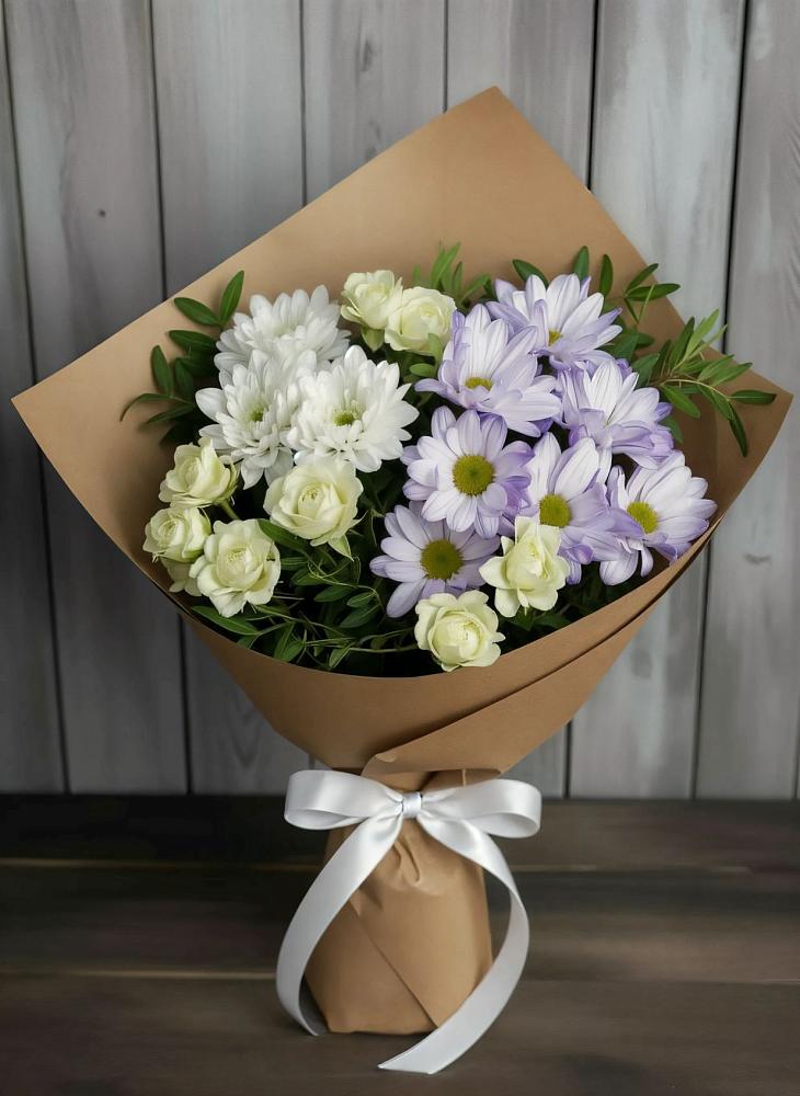Букет цветов из: Хризантемы и Розы в Зубовой Поляне